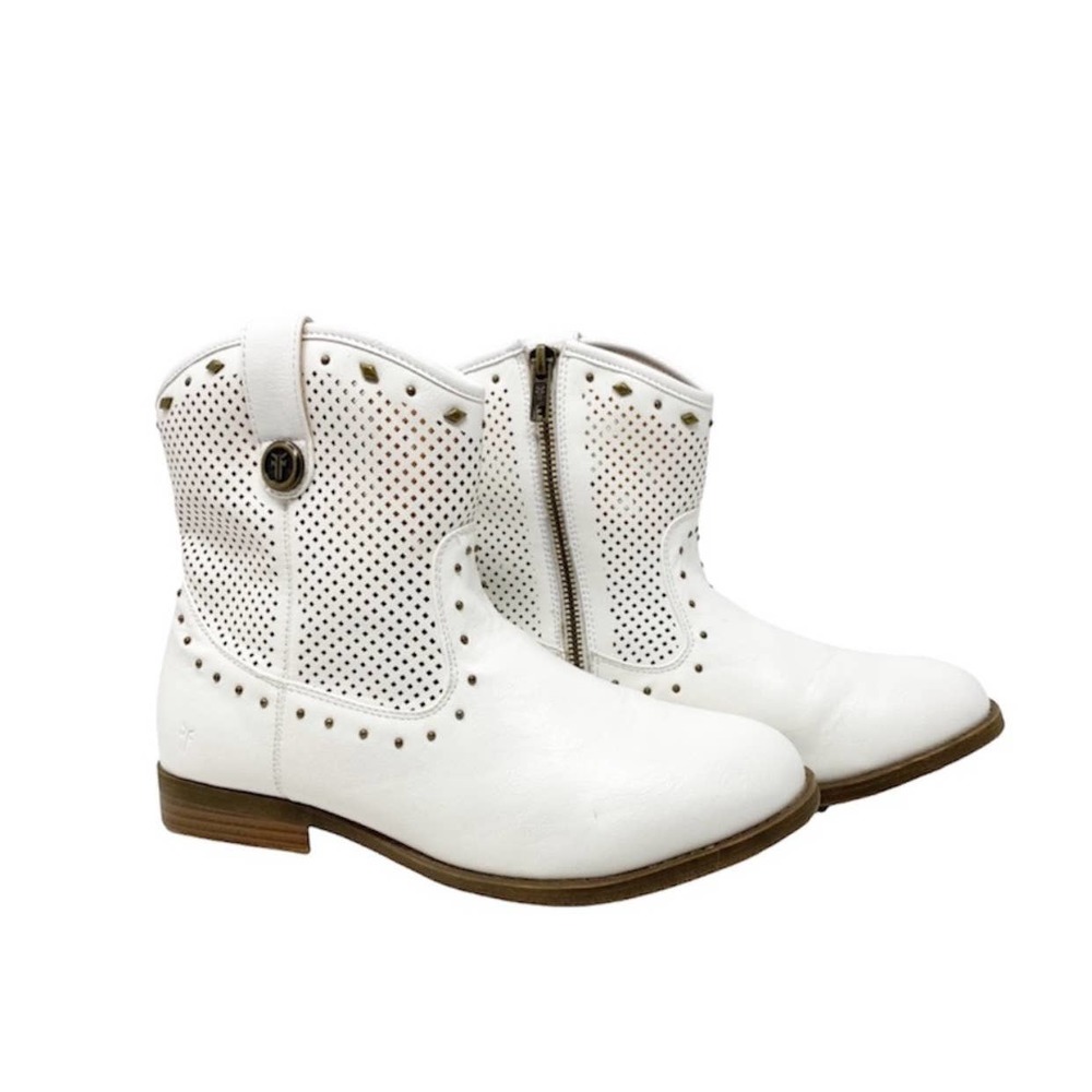 Frye Mel Tri Stud Western Boots White